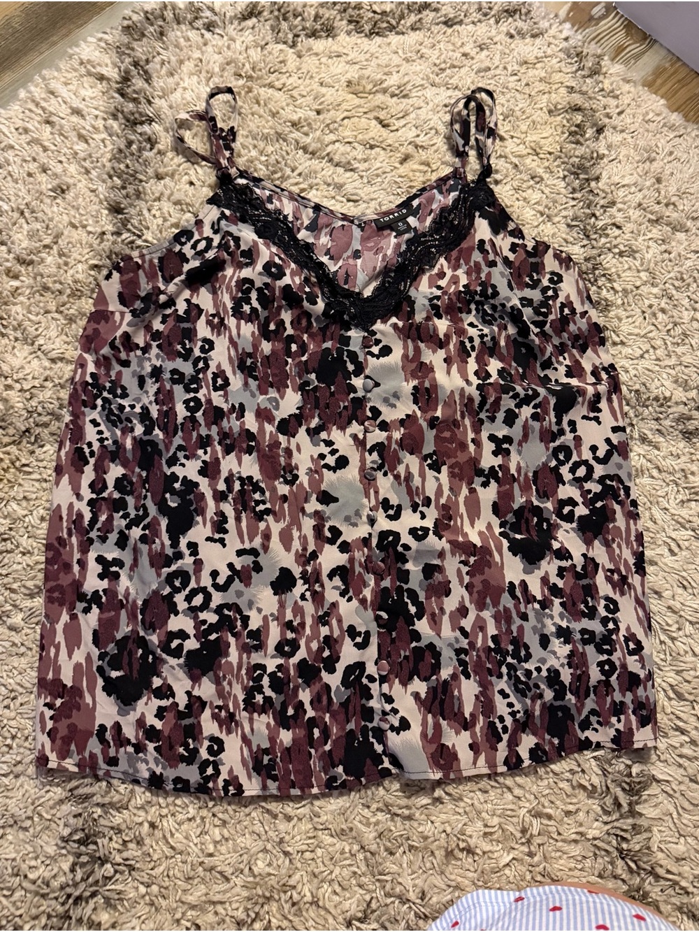Torrid Leopard Print Lace-Trim Cami in Mauve/Black - Women Tops
